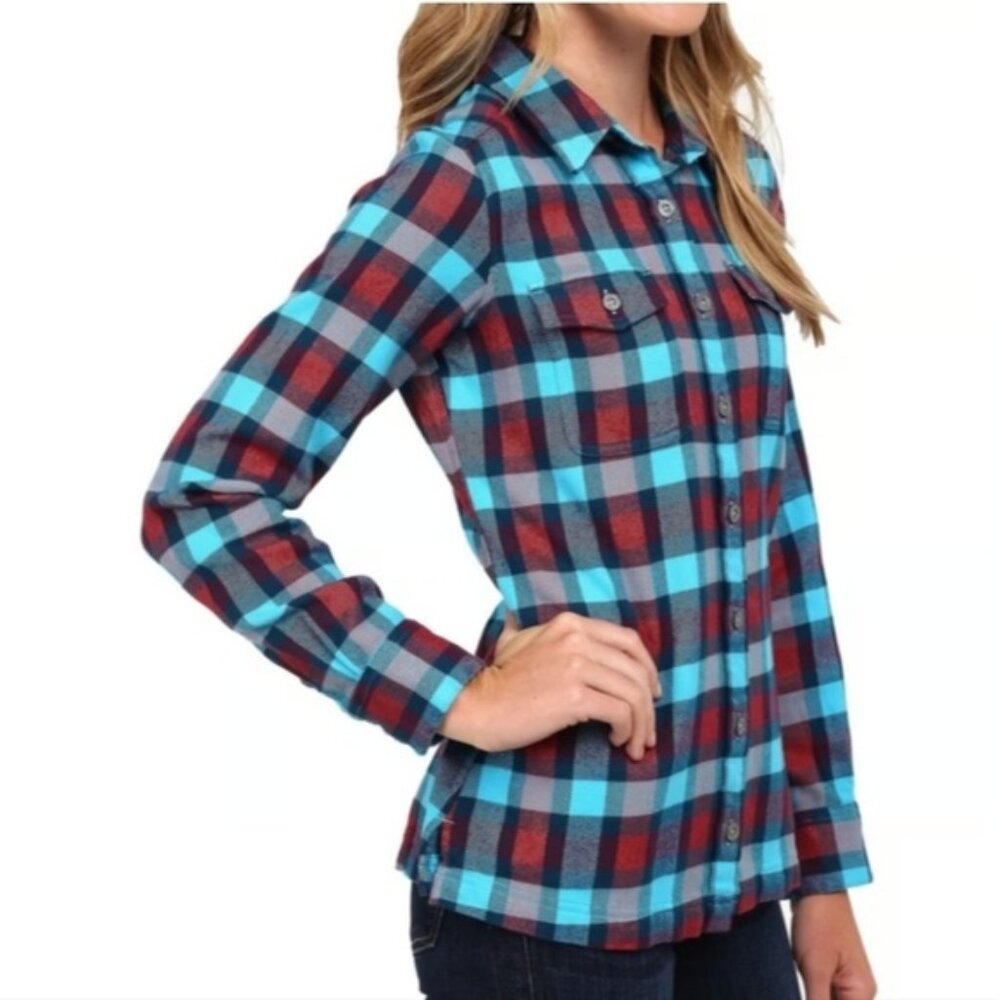 Patagonia Organic Cotton Flannel Button Shirt Red Blue Plaid Size 6 Womens